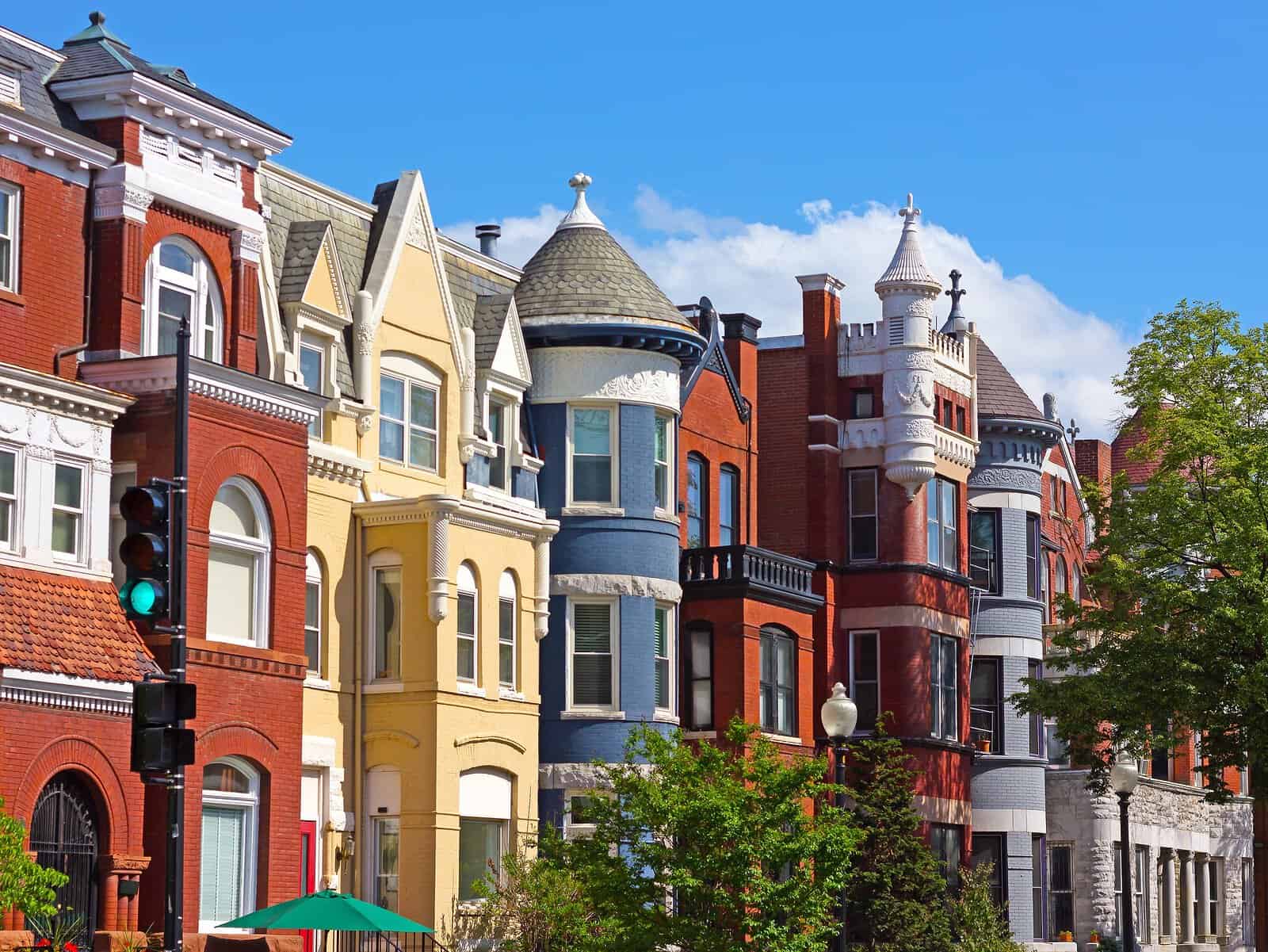 Historic Victorian row houses with detailed masonry and tuckpointing work.