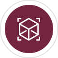 icon-installation White wireframe cube icon on maroon circle