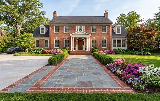 patio and walkways img 08 Large red brick colonial house with landscaped garden